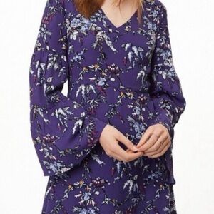 Ann Taylor Loft Floral Purple Dress with bell sleeves